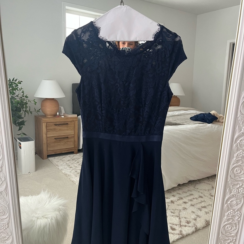 Miusol Blue A-line Midi Dress with Cap Sleeves